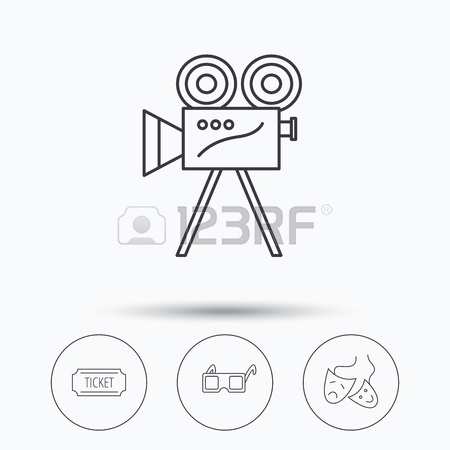 450x450 Ticket, Video Camera And Theater Masks Icons. 3d Glasses Linear