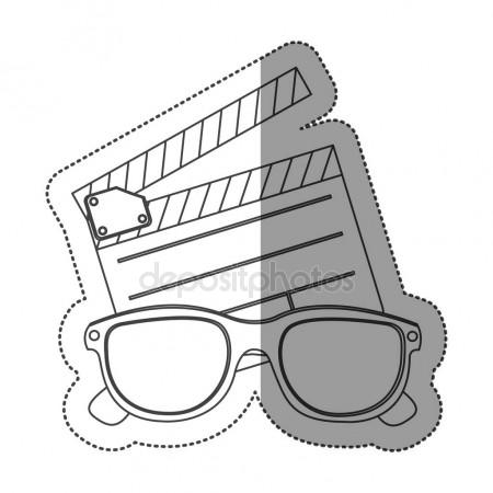 450x450 Monochrome Contour Sticker With Clapper Board And 3d Glasses