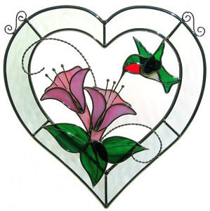 299x300 Stained Glass 3d Hummingbird Bevel Heart Sun Catcherwall