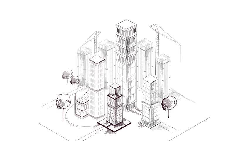 852x480 Isometric City Building Animated Skyscraper Architecture Blueprint