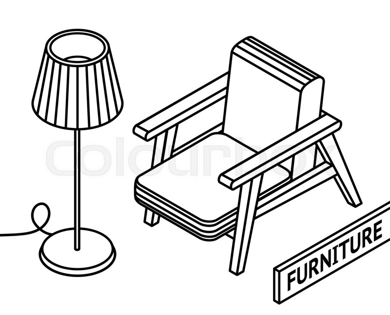800x647 Isometric Outline Furniture. 3d Line Drawn Isometric Armchair