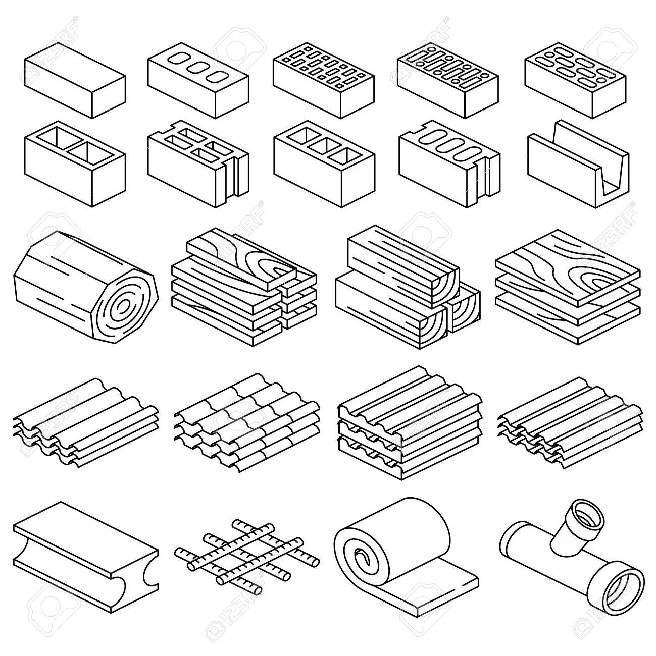 1299x1300 Building Construction Materials. 3d Isometric Icons. Material