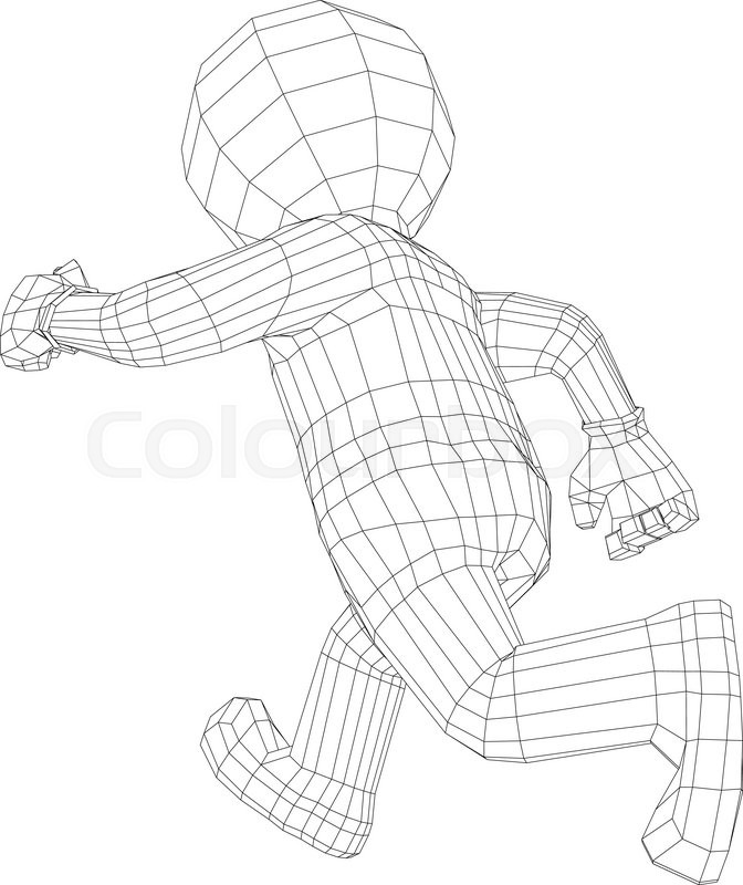 672x800 Puppet 3d Man Running Forward Isolated On White Background, Rear