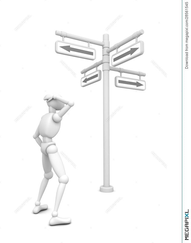 630x800 Bemused 3d Man Person With Road Signs Arrows Illustration 28561545
