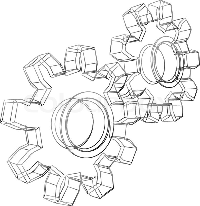 779x800 Pencil Sketch Stylized 3d Cogwheels Isolated On White Background