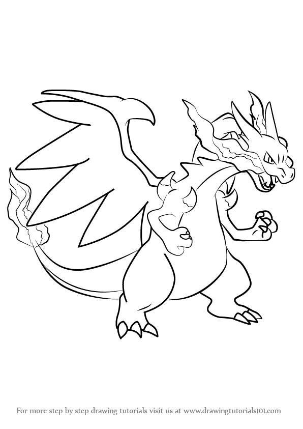 596x843 Learn How To Draw Mega Charizard X From Pokemon (Pokemon) Step By