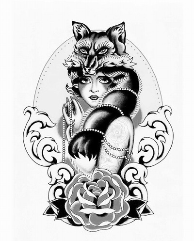 400x497 Fox Girl Rose Sexy Woman Temporary Tattoo Sleeve Non Permanent