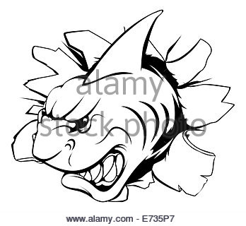 348x320 Shark Fin Tearing Through The White Background, 3d Illustration