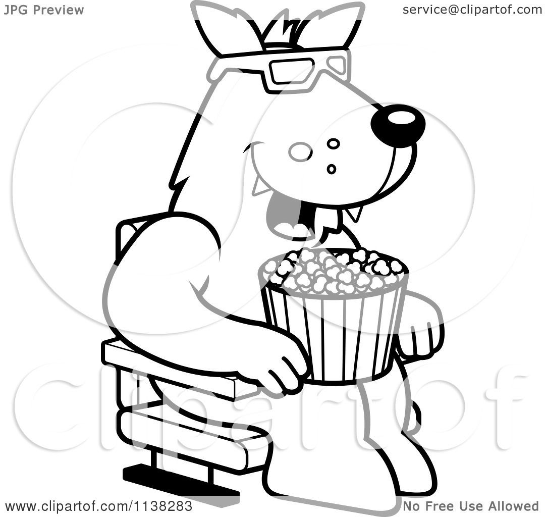 1080x1024 Cartoon Clipart Ofn Outlined Wolf Eating Popcornnd Watching