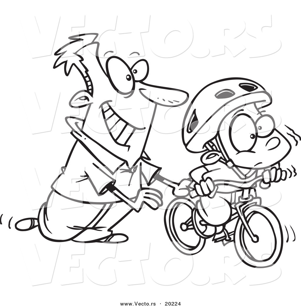 1024x1044 Vector Of A Cartoon Father Teaching His Boy To Ride A Bike