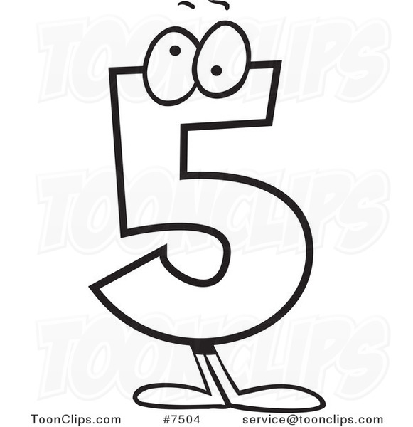 581x600 Cartoon Black And White Line Drawing Of A Number 5 Five Character