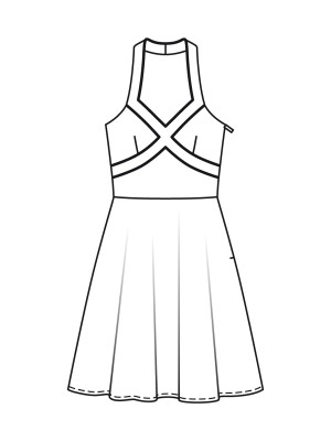 300x400 50s Halter Dress Pattern Flat Line Drawing