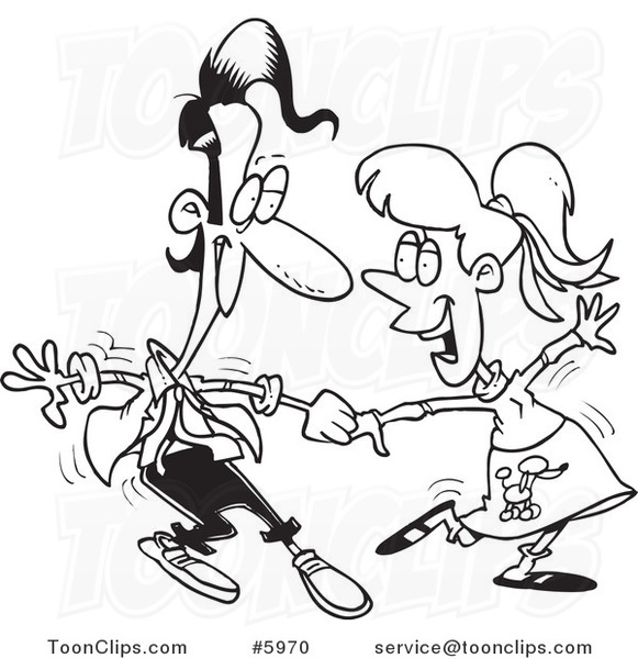581x600 Cartoon Black And White Line Drawing Of A 50s Styled Couple