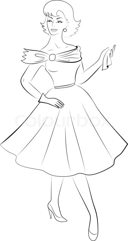 425x800 Outline Sketch Of Woman In 50s Dress Stock Photo Colourbox