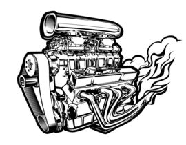 270x210 Line Art (Bampw) Vector Drawing Of A Supercharged Chevy Engine