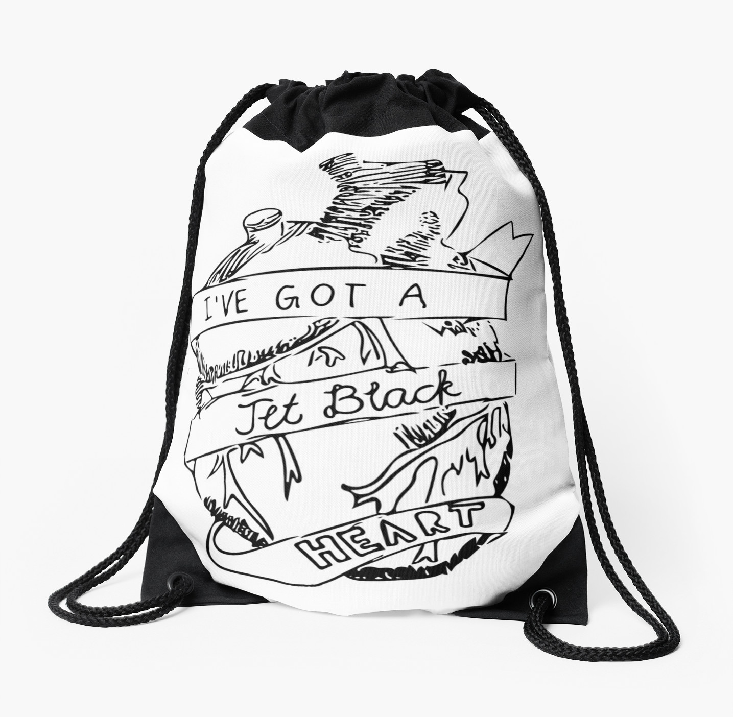 1435x1404 5 Seconds Of Summer (5sos) Jet Black Heart Drawstring Bags By