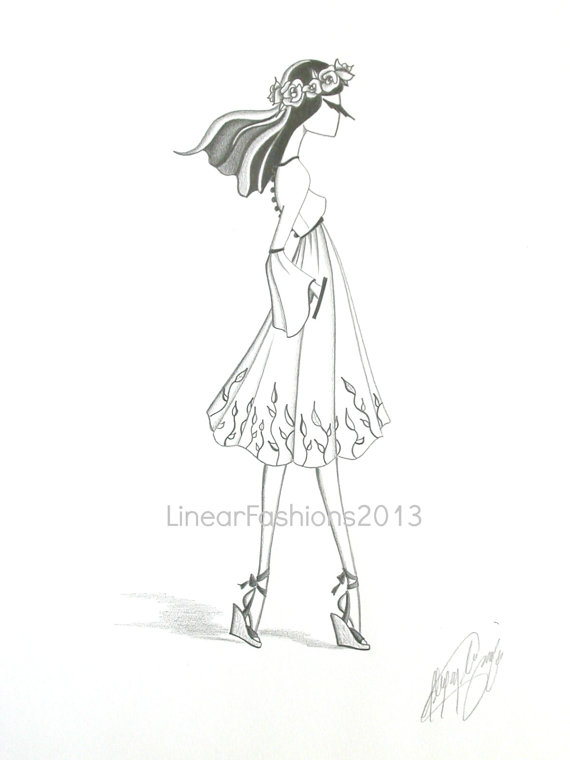 570x760 Flower Child Boho Fashion Illustration 60s By Linearfashions