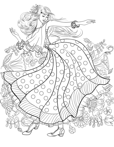 371x480 Hippy Girl From 60's Dancing Coloring Page Free Printable