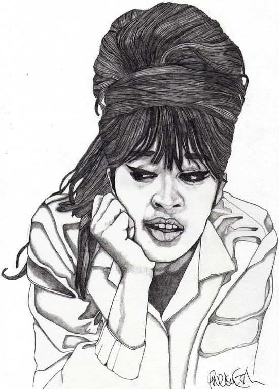 550x766 Ronnie Spector 2 Original Signed Paul Nelson Esch Drawing Art