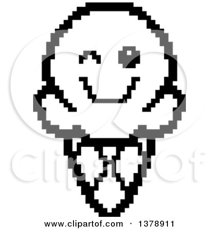 450x470 Clipart Of A Black And White Happy Waffle Ice Cream Cone Character