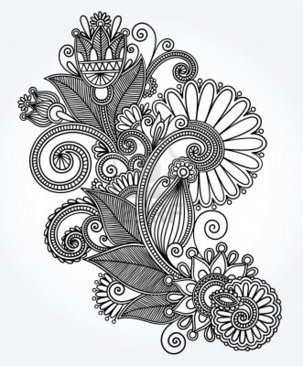 993x1200 Original Hand Draw Line Art Ornate Flower Design Ukrainian