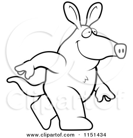 450x470 Cartoon Clipart Of A Black And White Walking Aardvark