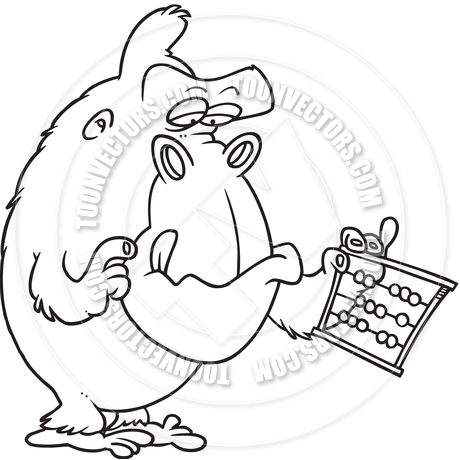 460x460 Cartoon Gorilla Abacus (Black And White Line Art) By Ron Leishman