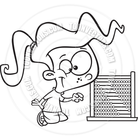 460x460 Cartoon Girl With Abacus (Black Amp White Line Art) By Ron Leishman