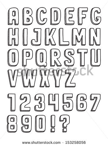 347x470 Hand Drawn Vector Doodle Alphabet Letters Set With Numbers