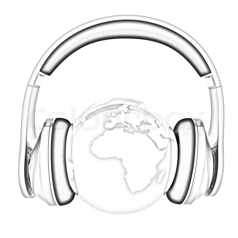 800x800 Earth With Headphones. World Music Concept Isolated On White