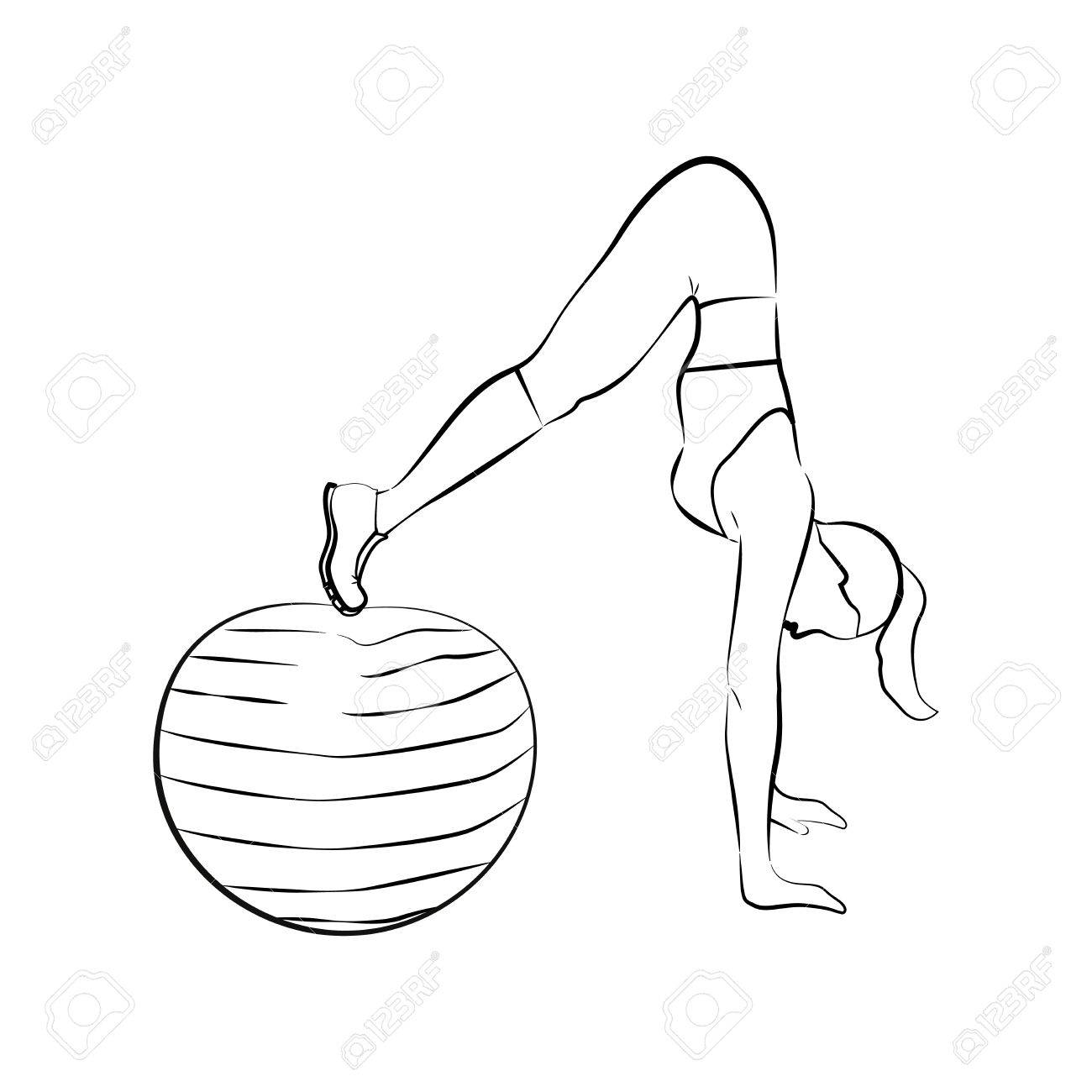 1300x1300 White Silhouette Of Woman Doing Abs Exercises On Fitball. Healthy