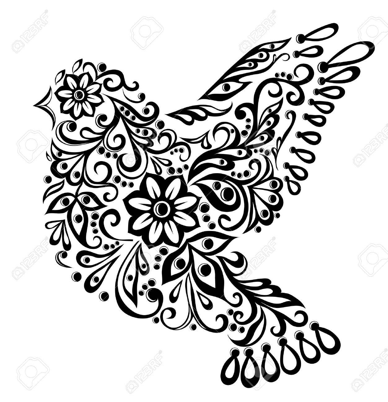 1253x1300 Abstract Bird, Isolated On White Hand Drawing Royalty Free
