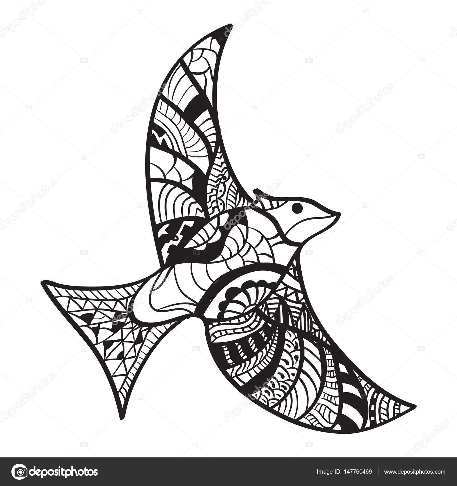 1600x1700 Ink Hand Drawn Outline Doodle Flying Bird Illustration Decorated