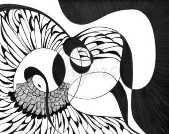 340x270 Wall Art Print Abstract Drawing Colored Pencil Art Bird