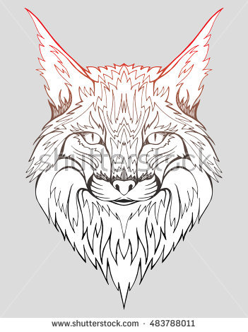 351x470 Abstract Portrait Of A Wild Cat. Lynx. Predatory Cat. Line Art