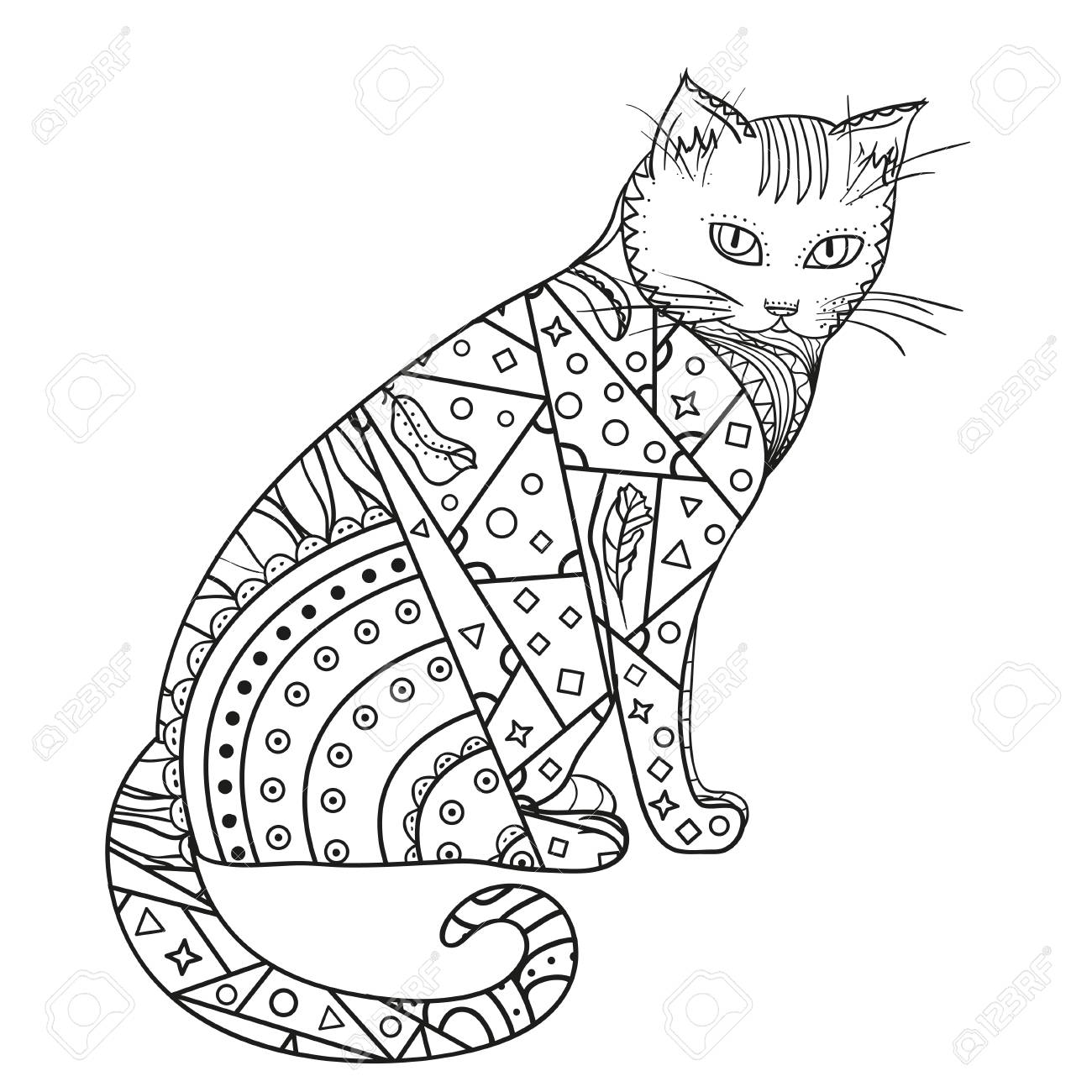 1300x1300 Cat Hand Drawn Cat With Abstract Patterns On Isolation Background