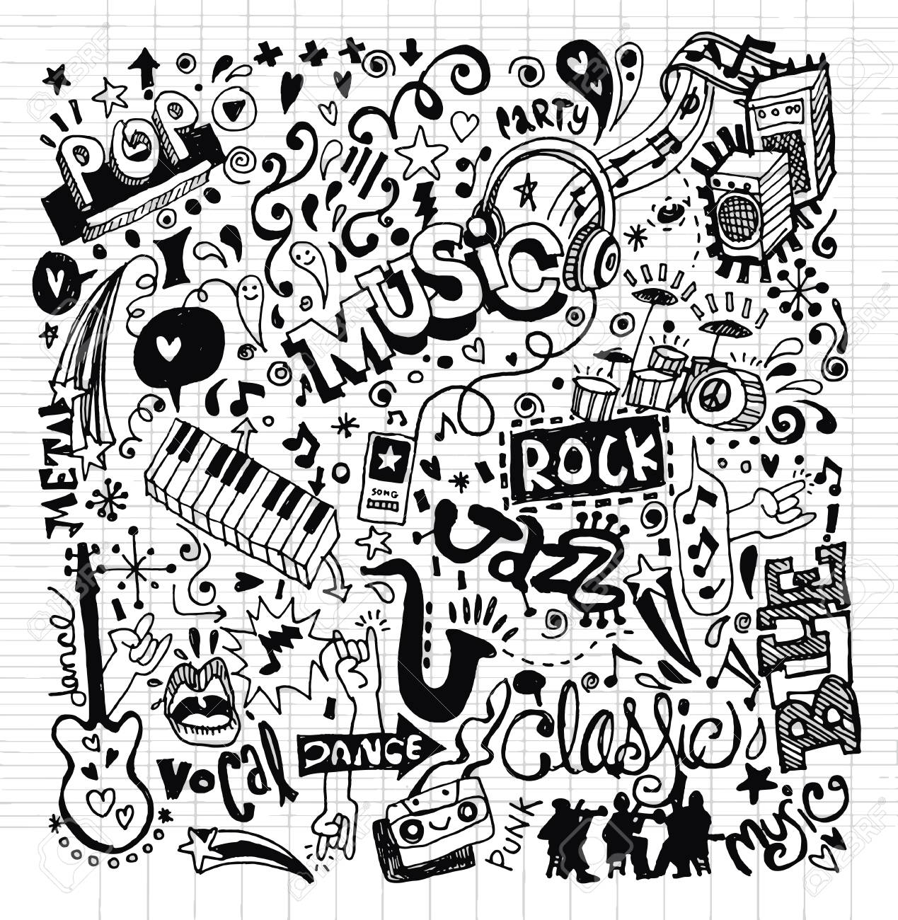 1269x1300 Abstract Music Background ,collage With Musical Instruments.hand
