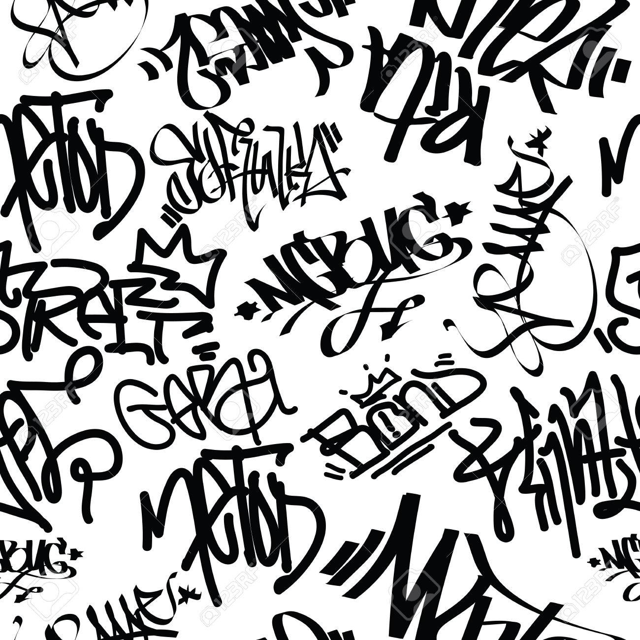 1300x1300 Tags Seamless Pattern. Fashion Graffiti Hand Drawing Texture
