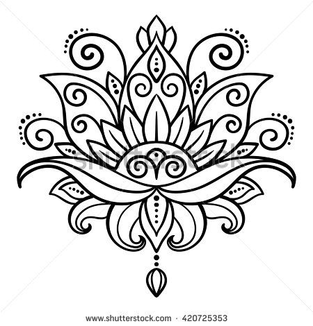 450x470 Vector, Abstract, Oriental Style, Flower, Lotus, Tattoo, Design