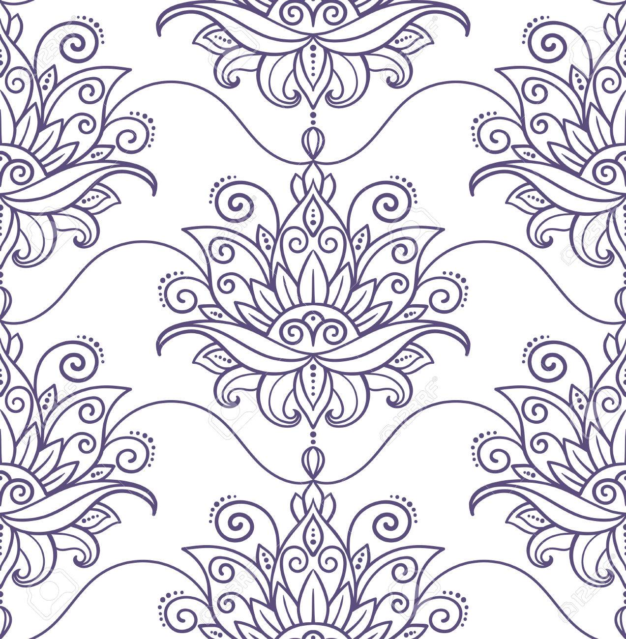 1273x1300 Vector, Abstract, Seamless Pattern, Oriental Style, Flower, Lotus