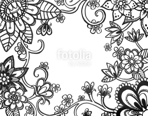 500x391 Adult Coloring Book Page Of Abstract Flower Doodles On Border