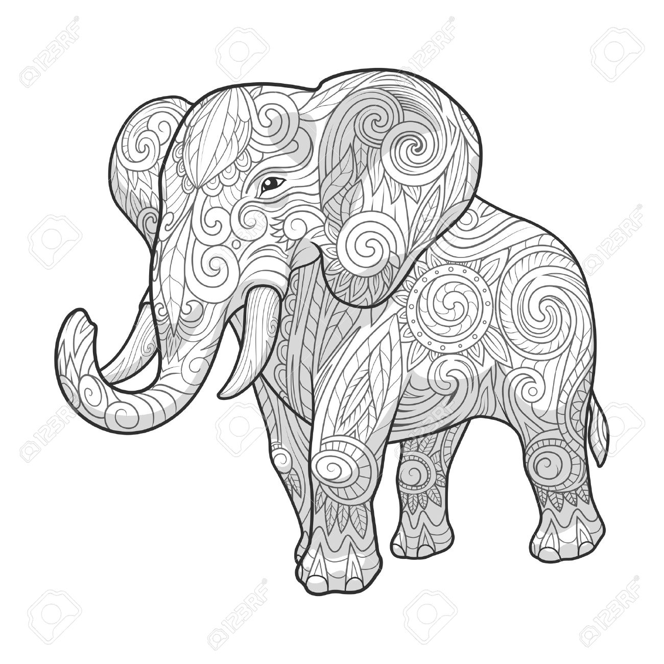 1300x1300 Elephant Ornament Ethnic Abstract Tattoo Design. Vector