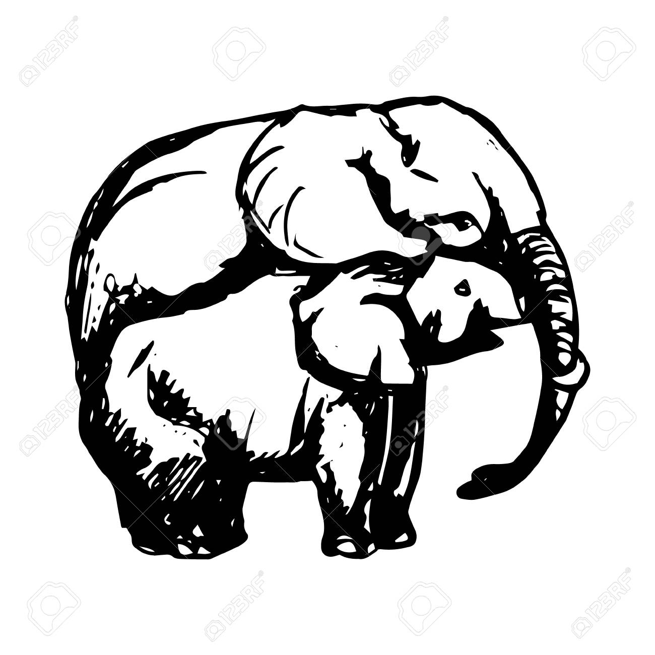 1300x1300 A Graphic Image Of Two Elephants. The Mother Elephant Hugging