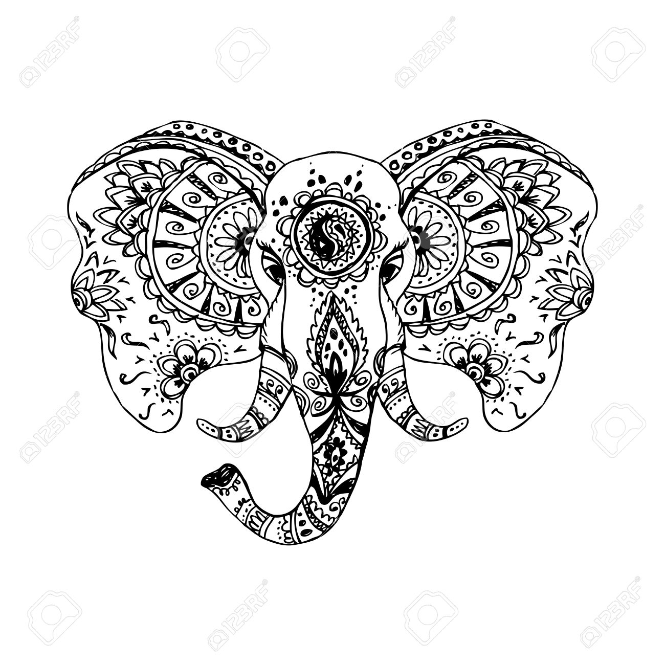 1300x1300 Vector Abstract Elephant In Indian Style Mehndi.vector Hand