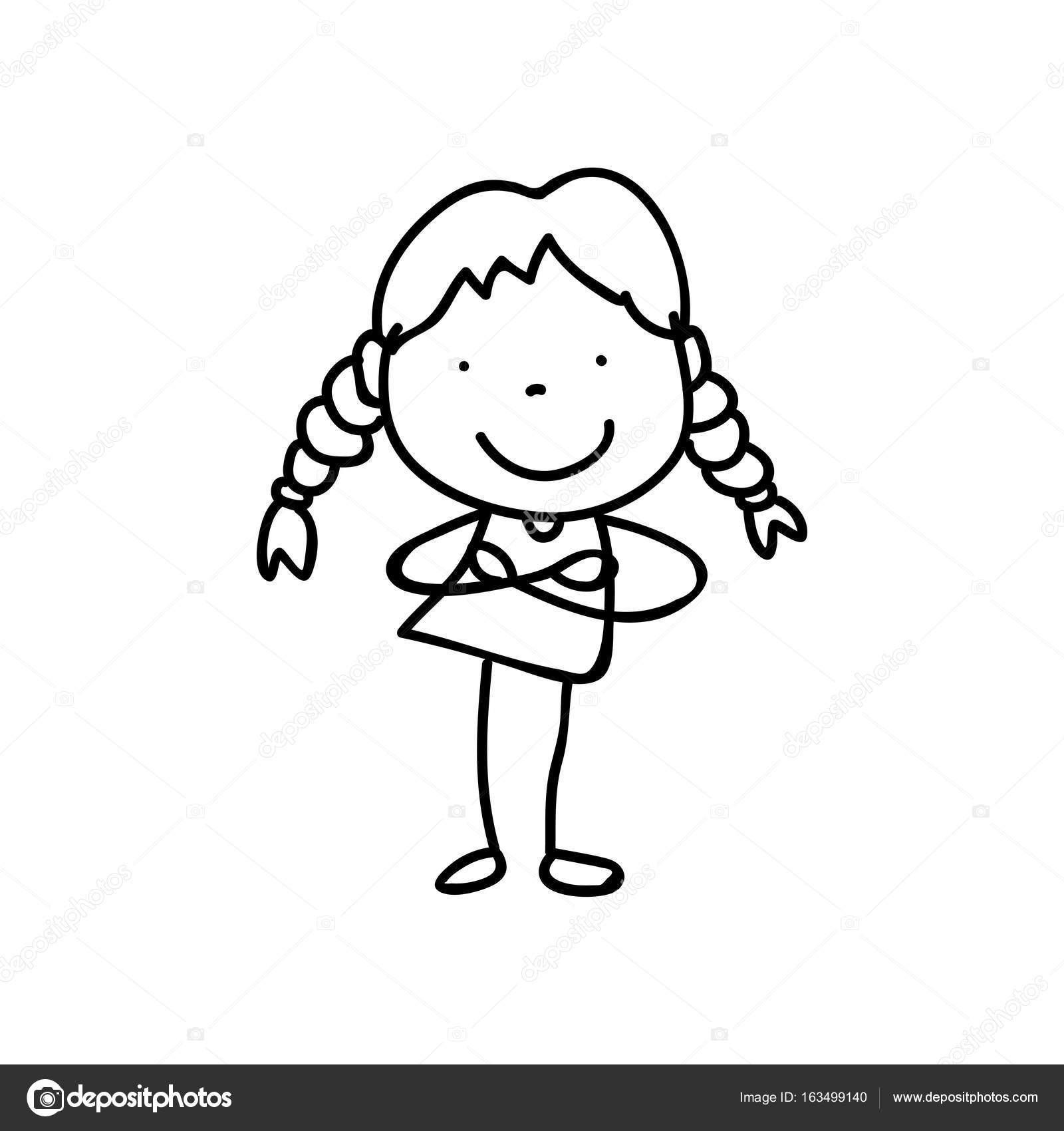 1600x1700 Hand Drawing Abstract Happy Cute Girls Line Art Stock Vector