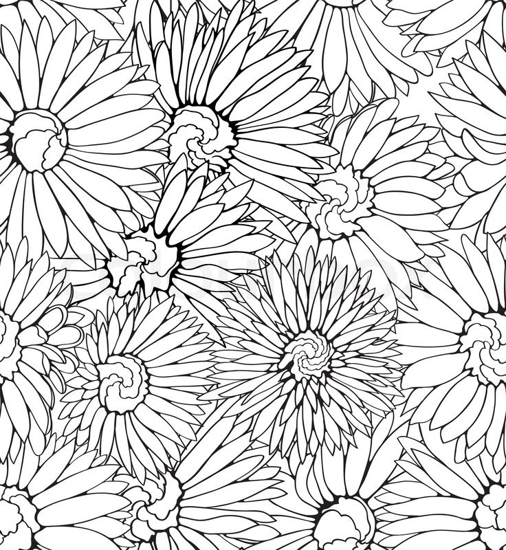 736x800 Black And White Floral Seamless Pattern With Hand Drawn Flowers