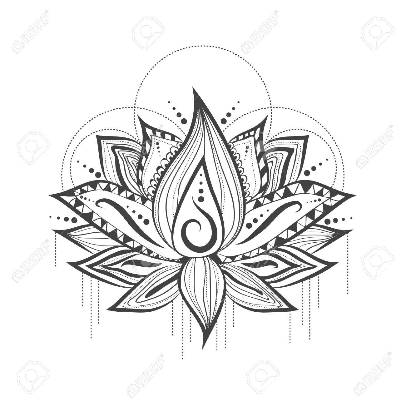1300x1300 Illustration Of Abstract Tattoo Logo Design Of Lilly Lotus Flower
