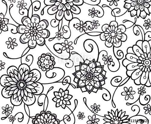 500x411 Adult Coloring Book Page Of Abstract Flower Doodles On Border