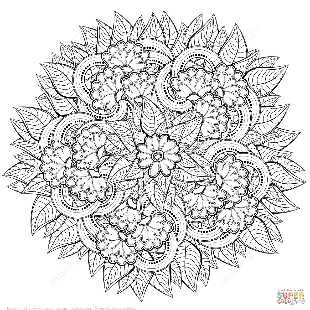 1300x1300 Abstract Flowers Zentangle Coloring Page Free Printable Coloring
