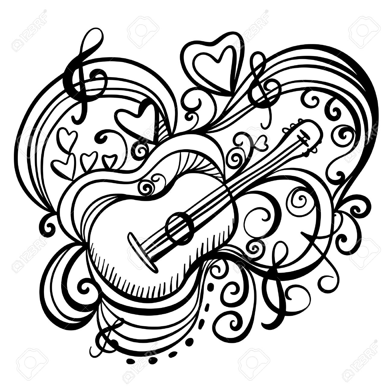 1300x1300 Music Abstract Icon With The Guitar, Hearts, Musical Note, Treble